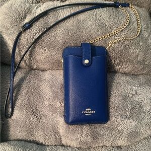 Coach Navy Blue Phone Crossbody with Gold Accents - Rare